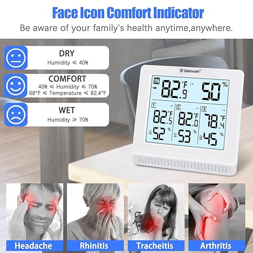 Geevon Indoor Outdoor Thermometer Wireless with 3 Remote Sensors, Digital Hygrometer Thermometer, Temperature Gauge Humidity Monitor with Backlight, 200FT/60M Transmission Range
