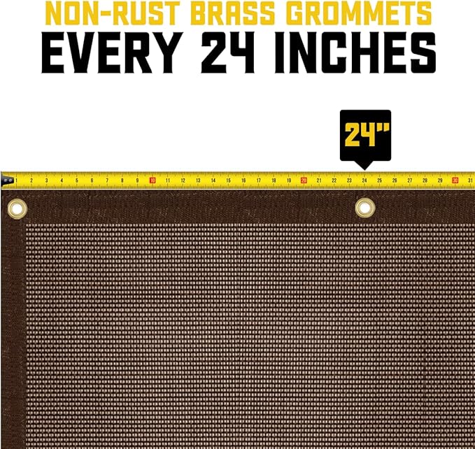 Core Tarps 60% Brown Shade Cloth with Grommets - 20 X 20 FT Heavy Duty Mesh Tarp - Sun Shade Cloth for Garden Vegetables Plants Greenhouse Outdoors Backyard Fences Dump Trucks Patio Mesh Shade Tarp