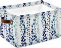 Blue Weeping Eucalyptus Storage Bins Cubes Waterproof Cloth Storage Basket,Spring Summer Farmhouse Leaves Foldable Storage Bags for Shelf Clothes Storages Organizers with Handles 15x11x9.5 in 1PCS
