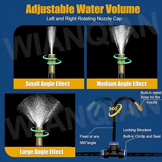 Automatic Drip Irrigation System, Nozzle Drip Irrigation Garden Watering, Greenhouse Drip Irrigation Kit, 360° Adjustable Misting Nozzle, Smart Timer 1Sec - 300 Min, Easy Installation 30m+Controller