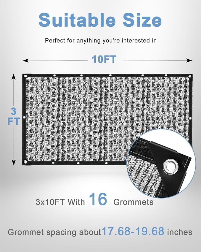 vensovo 70% Aluminum Shade Cloth - Reflective Aluminium Shade Netting Sun Shade Cover with Grommets for Cars, Dogs, Outdoor, RV, Patio (3x10FT)