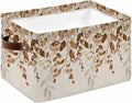 Brown Orange Eucalyptus Storage Bins Cubes Waterproof Cloth Storage Basket,Farmhouse Weeping Leaves Linen Foldable Storage Bags for Shelf Clothes Storages Organizers with Handles 15x11x9.5 in 1PCS