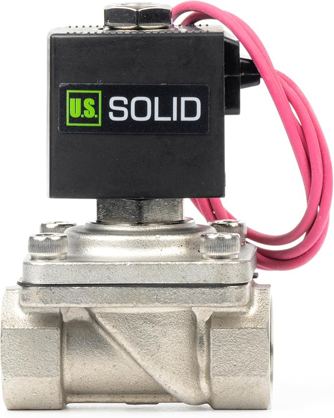 U.S. Solid 3/4" Stainless Steel Solenoid Valve - 110V AC Normally Closed (N.C.) Electric Valve, Semi-Direct Lift, Viton Seal, 145 PSI (10 Bar), IP65 Waterproof for Fuel, Gas & High-Temp Liquids