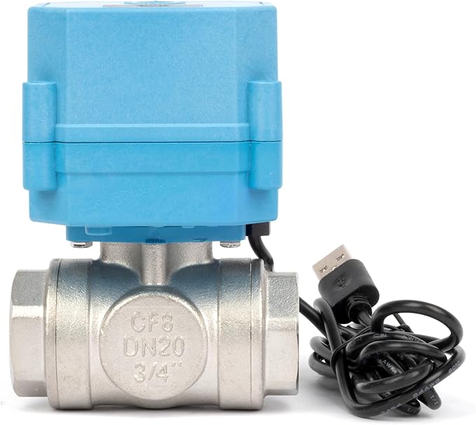 U.S. Solid WiFi Smart Motorized Ball Valve 3/4 inch NPT for Water Control & Irrigation, 3 Way 304SS Electric Valve, USB Plug, LED Indicator, Flow Direction Window, Remote On/Off Control, NSF Certified
