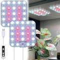 DOMMIA Full Spectrum LED Grow Light for Indoor Plants, 2 Panels 10W with 6/12/16h Timer Dimmable Plant Lights for Flower Veg Plant Growth USB, Daylight White, 1-Pack