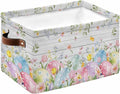Easter Eggs Storage Bins Cubes Waterproof Cloth Storage Basket,Spring Daisy Eucalyptus Leaves Gray Wooden Foldable Storage Bags for Shelf Clothes Storages Organizers with Handles 15x11x9.5 in 1PCS