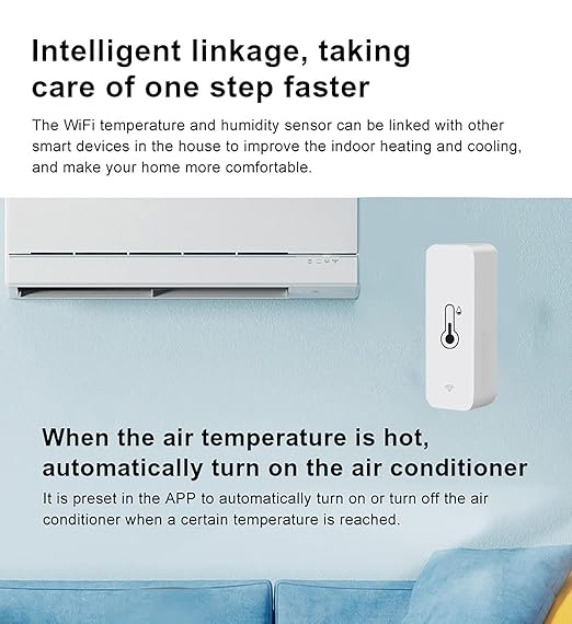 WiFi Temperature Humidity Sensor: Wireless Temperature Humidity Monitor with App Alert, Free Data Storage Export, Smart Indoor Thermometer Hygrometer Compatible with Alexa Google Assistant (1-Pack)