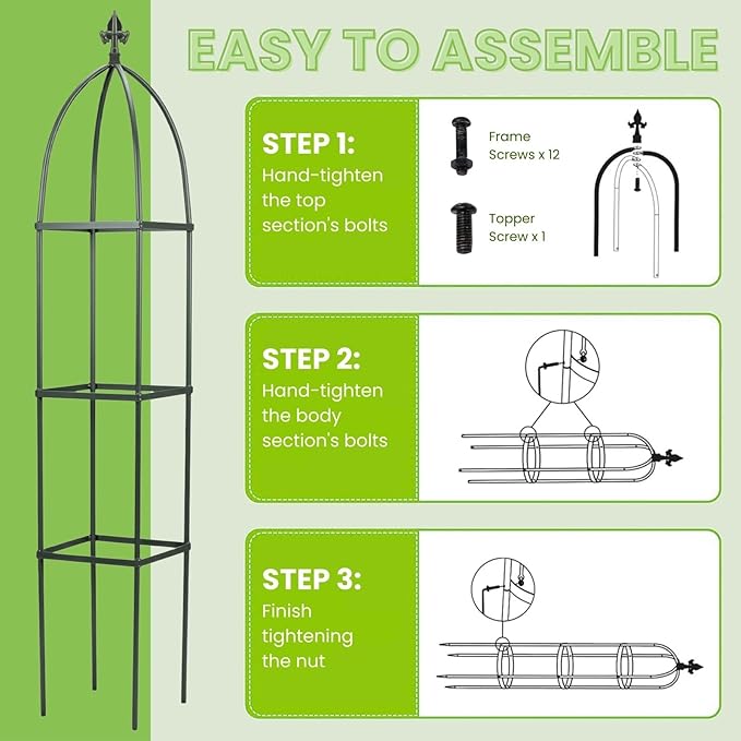 Lancisism 100% Metal Trellis for Climbing Plants Outdoor - Garden Metal Obelisk Trellis Vertical Plant Support for Climbing Vines & Flowers - Sturdy Steel Arch Trellis for Potted Plants Indoor Green
