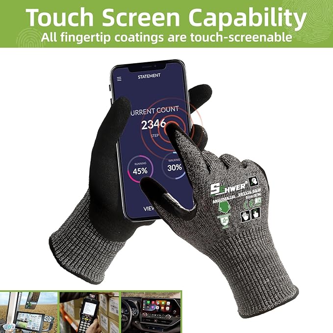 Schwer ProGuard Highest Level Cut Resistant Work Gloves PR3326 for Extreme Protection，ANSI A9 Cut Gloves with Reinforced Thumb, Non Slip, Durable, Touch-screen, Black 2 Pairs（L）