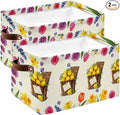 Spring Floral Storage Bins Cubes Waterproof Cloth Storage Basket, Watercolor Lemons Garden Flowers Farmhouse Foldable Storage Bags for Shelf Closet Clothes Organizers with Handles 15x11x9.5 in 2PCS