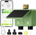 Water Timer for Garden Hose, 2-Zone Solar Sprinkler Controller with Flow Meter, Smart Irrigation System with Rain Delay, Brass Inlet, APP & Voice Control WiFi Hose Timer, No Hub Required