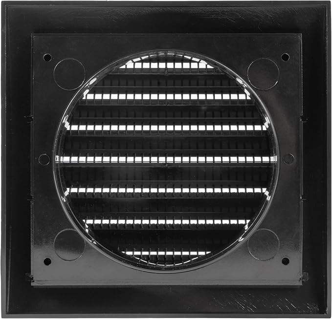 Vent Systems 4” Inch Black Plastic Exterior Vent Hood Cap – Heavy-Duty Louvered Cover with Protective Mesh Screen – HVAC Exhaust Grille for Home Office Garage Outdoor Wall Applications