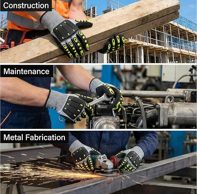 Impact Protection Gloves,Level5 Cut Resistant Work Gloves,Nitrile Coated Heavy Duty Work Gloves, Anti Vibration Gloves For Men,Women(1Pair,Medium)