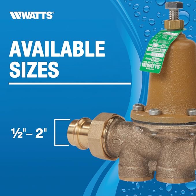 Watts LF25AUB-Z3 Series 3/4" Lead-Free Cast Copper Silicon Alloy Water Pressure Reducing Valve, NPT Female Union x NPT Female Outlet, Polymer Seat, Low Pressure Applications 10 to 35 psi