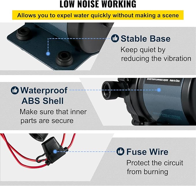 VEVOR Washdown Pump, 12V DC, 7 GPM 60 PSI, Max. 10 FT Lift Self Priming Water Pump, w/EPDM Valve, Universal Salt Water Strainer & Female/Male Thread, for RV, Marine Deck, Yacht
