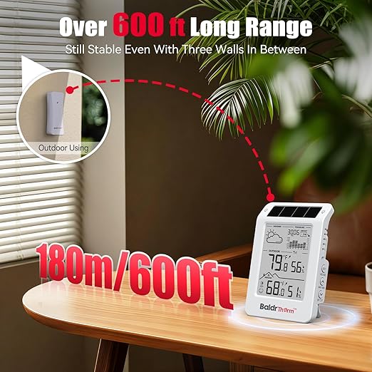 BaldrTherm Wireless Weather Station, Dual-Zone Indoor & Outdoor/Childroom Temp Humidity Monitor, Auto Smart Backlight,Temp/Humidity/Barometric Trend Visualization, White&Orange