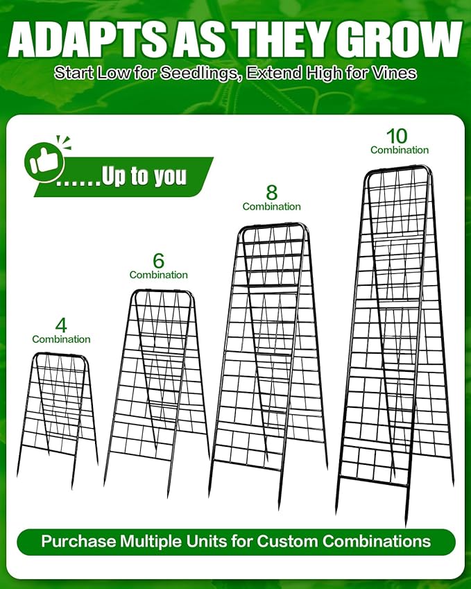 Joyhalo Heavy Duty Adjustable A-Frame Cucumber Trellis for Climbing Plants, 50.4"x17" All-Metal Garden Trellis with Dense Grid Climbing Frame for Raised Beds, Tomatoes, Cucumbers & Outdoor Vines