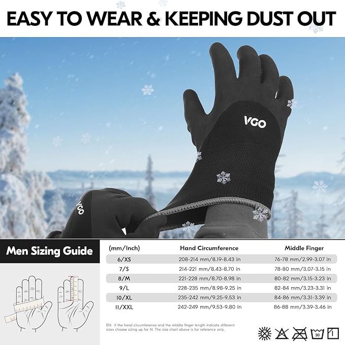 Vgo... 5-Pairs Freezer Winter Work Gloves, Double Lining Rubber Latex Coated for Outdoor Heavy Duty Work (Size M, Black, RB6032)