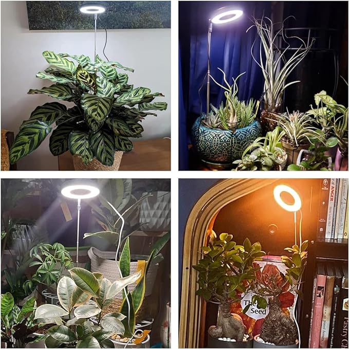 Aokrean Grow Lights for Indoor Plants, Full Spectrum Plant Lights for Indoor Growing, Height Adjustable Halo Grow Light with Base, 3 Optional Spectrums, Auto Timer 3/9/12Hrs, 10 Brightness, 5 Pack