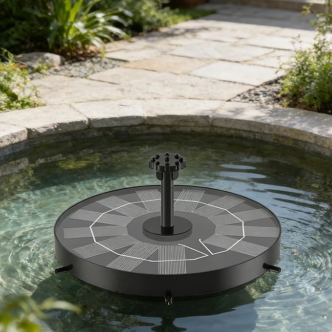 Solar Water Fountain for Bird Bath, Solar Powered Water Feature with 9 Nozzles, Floating Pond Pump for Outdoor Garden Pool Lawn Deck Patio Backyard Yard Outside Decor