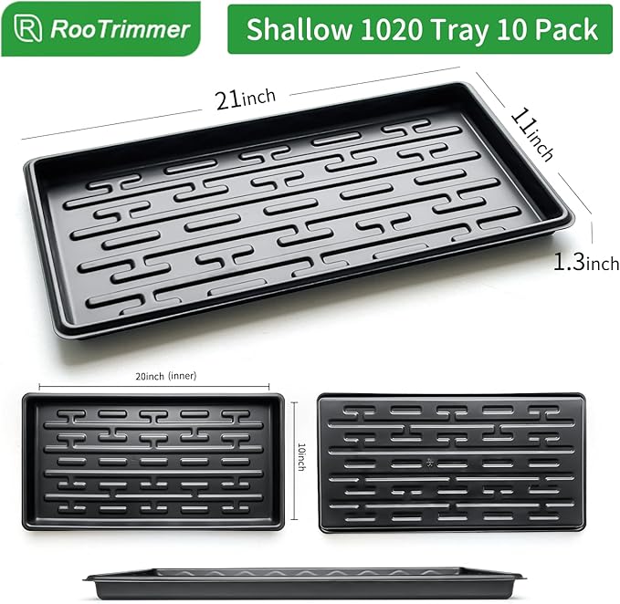 RooTrimmer Shallow 1020 Nursery Flat Trays Specialized for Holding & Carrying 200 Cell Plug Seedling Trays (Height is 1.3"),Microgreen Germination Trays,10 Pack, No Holes (YB01, 10Pcs)