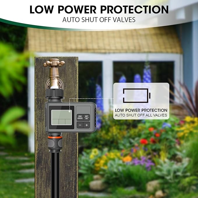 Naroote Programmable Hose Timer, Sprinkler Water Drip Irrigation System for Garden, Rain Delay Manual Watering with IPX5 Water Proof Construction, Large Screen Display