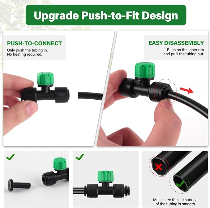 Kalolary 30Pcs Push-to-Fit Drip Irrigation Emitters for 1/4 inch Tubing, Adjustable Drip Emitter Sprayer with 8 Holes Irrigation Dripper Sprinklers with 6PCS End Plugs for Irrigation System(Green)