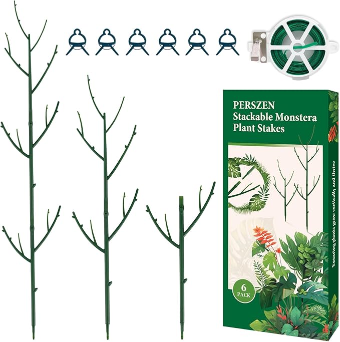 PERSZEN 6 Pack Stackable Monstera Plant Support, Plant Stakes for Indoor and Outdoor Plants Use, Garden Stakes for Climbing and Potted Plants, Pothos, Philodendron