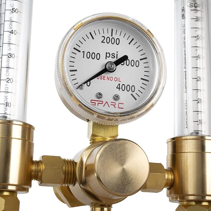 SPARC Premium Dual Argon Regulator for TIG/MIG Welding - Welding Gas Regulator & Flow Meter 0-60CFH CGA580 - LIFETIME USA Warranty
