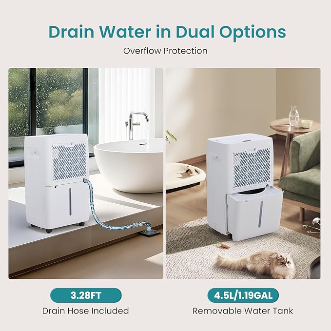 OLIXIS 50Pints Dehumidifier with Drain Hose, Most Efficient Energy Star, 3,500 Sq.Ft Dehumidifier for Basement, 4.5L Tank 41dB, Airflow Swing, Ideal Humidity Remover for Home, Bedroom & Bathroom