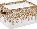 Brown Floral Storage Bins Cubes Waterproof Cloth Storage Basket, Farmhouse Spring Flowers Leaves Foldable Storage Bags for Shelf Closet Clothes Storages Organizers with Handles 15x11x9.5 in 1PCS