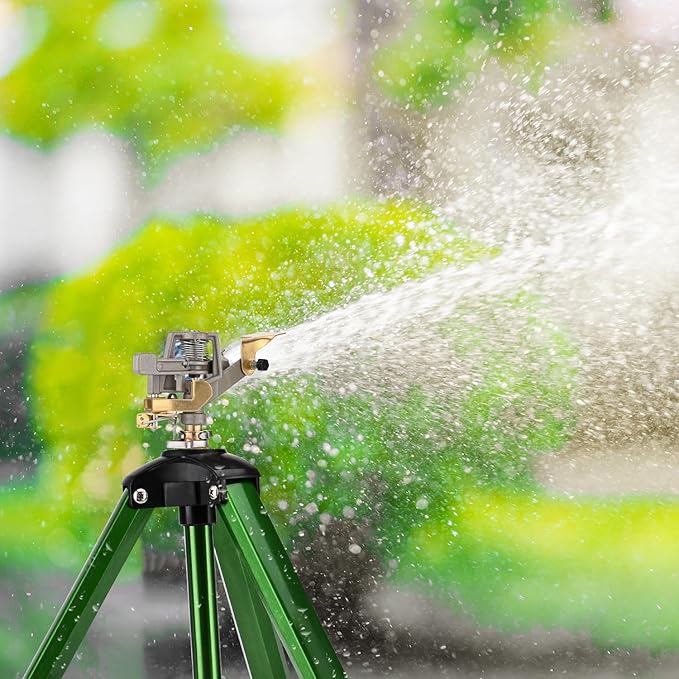 Pattiumo 2 Pack Lawn Sprinklers for Yard - 360° Tripod Sprinklers for Yard Large Area - Heavy Duty with 3/4 Inch Connector and Extension Legs - Flip Locks