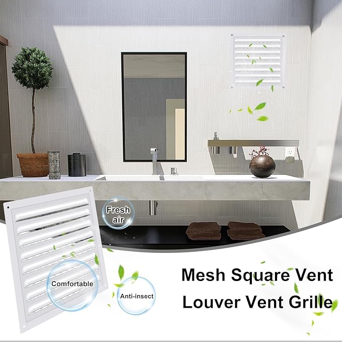 2 Pcs 8" X 8" Attic Vent Metal Shed Vents Gable Vents Louver Vent Grille with Screen Mesh for Home Garage Attic Ceiling, Boost Ventilation and Guard Against Moisture (White)