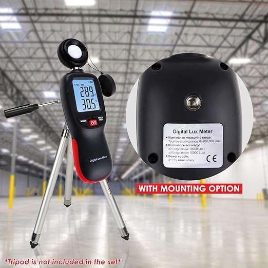 Lux Meter with Data Record, Digital Light Meter Illuminance Meter, Backlight Lux Temperature Meter 0~200,000 Measurement Range Lux/FC Unit MAX/MIN/Hold Function