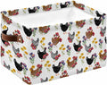 Farmhouse Rooster Storage Bins Cubes Waterproof Cloth Storage Basket,Country Watercolor Flowers Wood Grain Foldable Storage Bags for Shelf Clothes Storages Organizers with Handles 15x11x9.5 in 1PCS