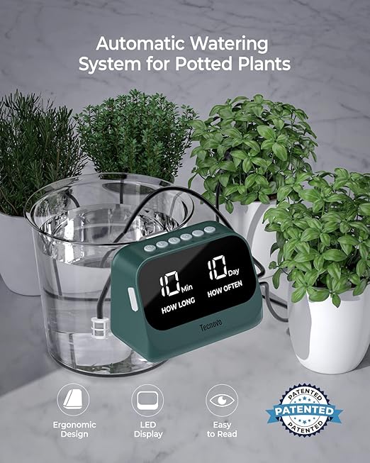 Automatic Watering System for Potted Plants, DIY Drip Irrigation Kit with Smart Timer, Waterproof LED Display & Large Capacity Battery, Precise Distribution of Water