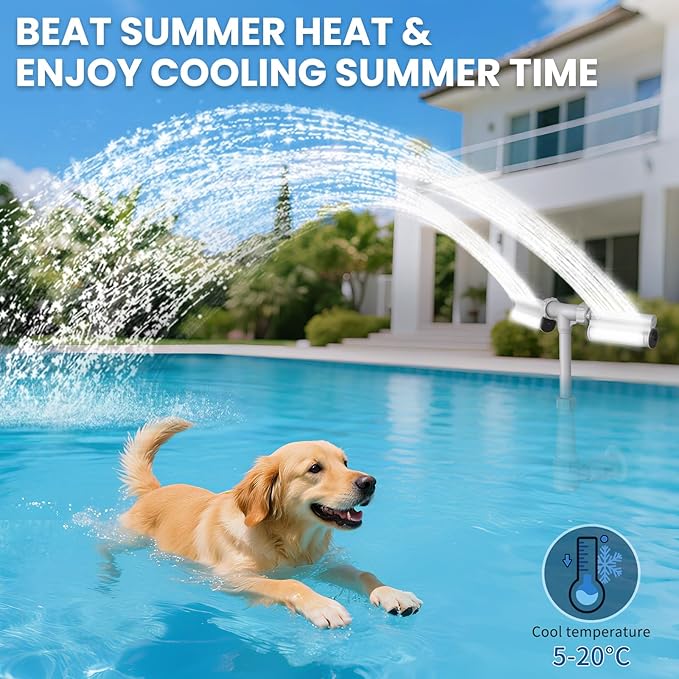 Swimming-Pool Waterfall Fountain w/Colorful Led-Lights - 7 Color Changing Above/Inground Pool Fountain Lights with Remote, Water Sprinkler Adjustable Height Pool Sprayer for Outdoor Yard Decoration