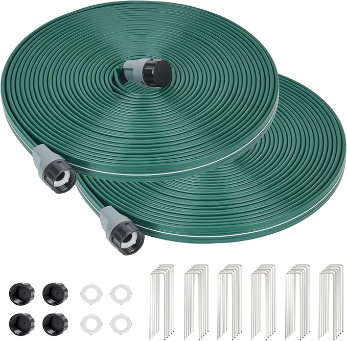 Sprinkler Soaker Hose 50ft 2Pack for Garden Lawn, Watering Pipe with Holes, High-Efficiency Water-Saving Garden Irrigation System, Drip Hose Sprinkler
