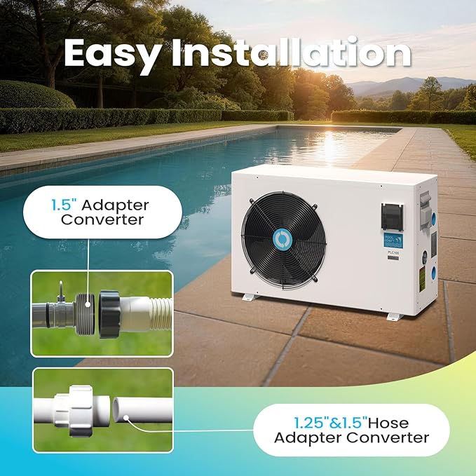 POOLCOMFT Inverter Swimming Pool Heat Pump, Electric Pool Heater for Above Ground and Inground Pool, Smart WiFi Control, Heating and Cooling Pool Heater, 10000 Gallons