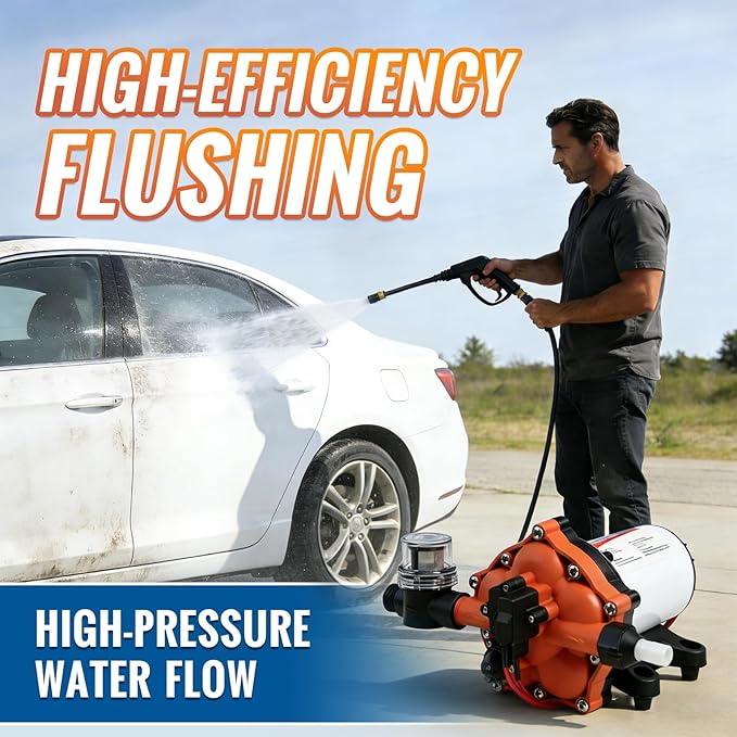 YOUNGTREE 55-Series 12V RV Water Pressure Diaphragm Pump 7GPM 70PSI 12 Volt Five Chamber Water Washdown Pump Self Priming with Pressure Switch for RV, Garden, Irrigation, Boat, Home, Sprayer