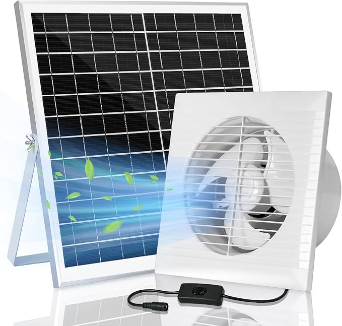 blessny Solar Powered Exhaust fan, 25W Solar Panel + 8" Ventilation Vent Fan for Outside Greenhouse, Chicken Coop, Shed, Pet House