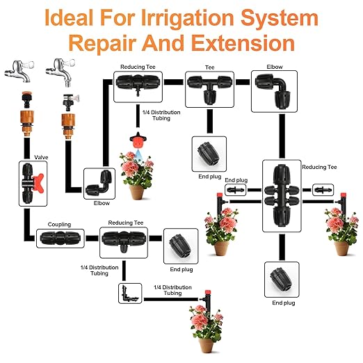 25 Pieces 1/2 Inch Drip Irrigation Fittings Kit, 1/2'' Drip Line Barbed Fittings for 1/2 Inch Irrigation Tubing (1/2" ID x 0.650" OD) Anti-Leak Lock Nut Connectors for Garden Drip System