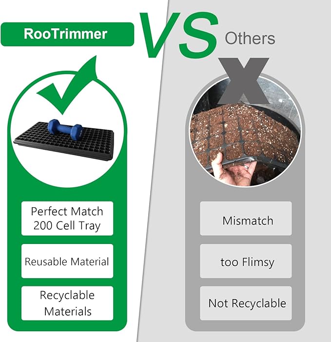 RooTrimmer Shallow 1020 Nursery Flat Trays Specialized for Holding & Carrying 200 Cell Plug Seedling Trays (Height is 1.3"),Microgreen Germination Trays,10 Pack, No Holes (YB01, 10Pcs)