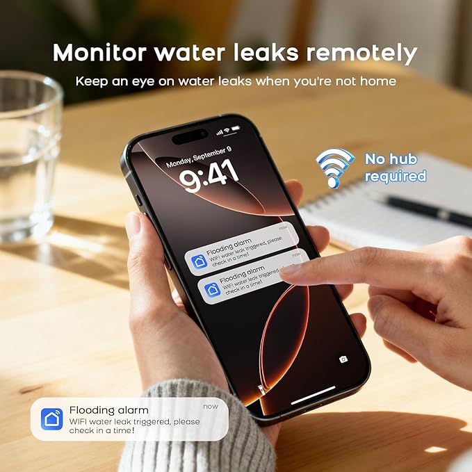 PGST WiFi Water Leak Detectors,Wireless Water Leak & Drip with 100dB Adjustable Alarm,for Smart Life Tuya APP Control & Instant Alerts,for Basement, Bathroom,Laundry,Kitchen,Sink,2.4G WiFi Only