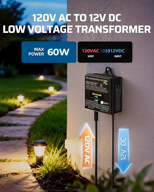 DEWENWILS 60W WiFi Low Voltage Transformer, 120V AC to 12V DC, Smart Outdoor Low Voltage Landscape Transformer with Timer, Work with Alexa & Google Home, Weatherproof for Landscape Lights