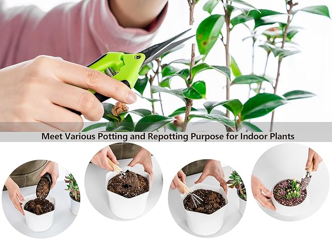 Josteve 5Pcs Succulent Tools Mini Garden Small Gardening Tools Indoor, Pruning Shear Gardening Scissors, Hand kit for Bonsai, Cactus, Fairy, Houseplant of Transplanting, Repotting, Seedling Soil