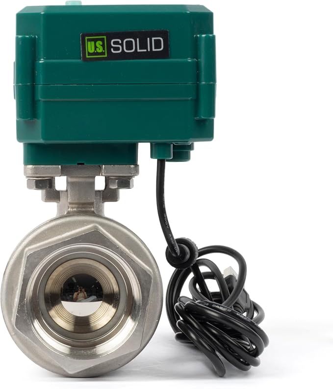 U.S. Solid 1-1/2" Smart Motorized Ball Valve - Remote App Mobile Control NSF Certified 304SS Electrical Ball Valve with Manual Switch, 5V DC USB Connection