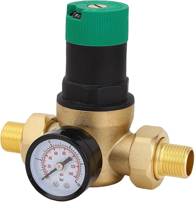 Water Pressure Regulator Valve Brass Heavy Duty with 0 60Mpa Meter Adjustable Water Pressure Reducer for Purifier Heater Faucet Solar System Gas Tankless Water Heaters (1/2 inch (DN15))