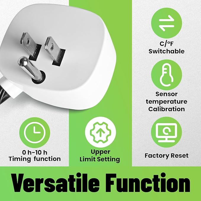 Digital Temperature Controller Outlet, Plug in Thermostat Switch 34-140°F, Timer Range 0h-10h,for Pipe Heating Reptile Greenhouse Aquarium Brewing Seedling Breeding and Hatching 110-120V 10A
