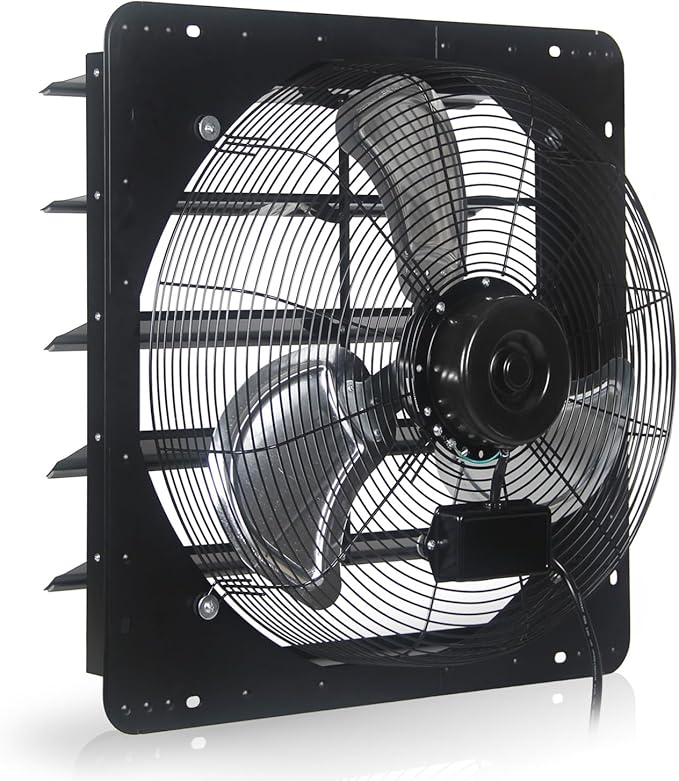 VENTISOL 20 Inch Shutter Exhaust Fan Wall Mounted, 3500CFM Exhaust Fan with Pre-Installed 1.65m Power Cord, Ventilation fan for Greenhouse, Garages, Attic, Shops, Chicken Coop, Black